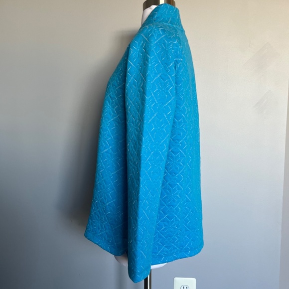 Talboots Snowflake Quilt Wrap Neck Cotton Metallic Thread Turquoise Pullover Top - Picture 8 of 11